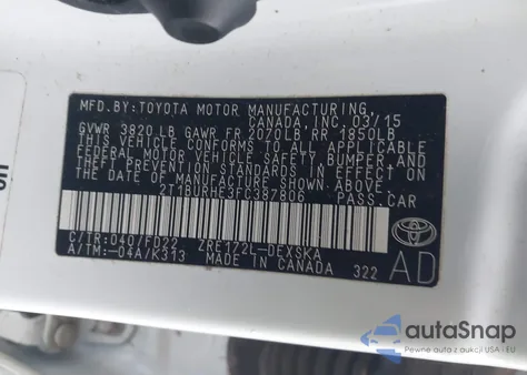 2015 Toyota Corolla S Plus из США, поврежденный, VIN 2T1BURHE3FC387806